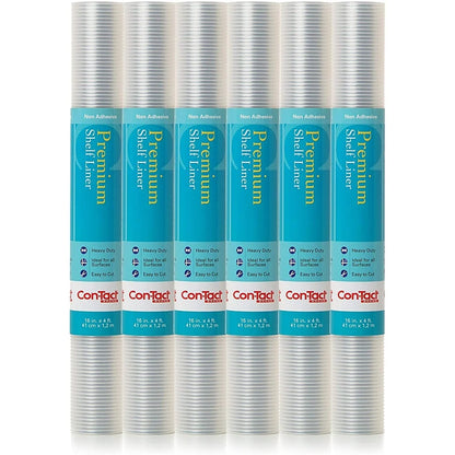 Con-Tact Brand Premium Plus Heavy Duty Non-Adhesive Shelf and Drawer Liner, 16" x 4', Ribbed Clear, (6 Rolls) - "16x4"