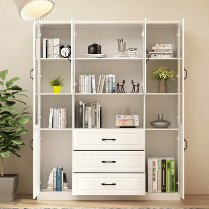 78.7"Modular White Curio Bookcase Cabinet w/Glass Doors Buffet Display