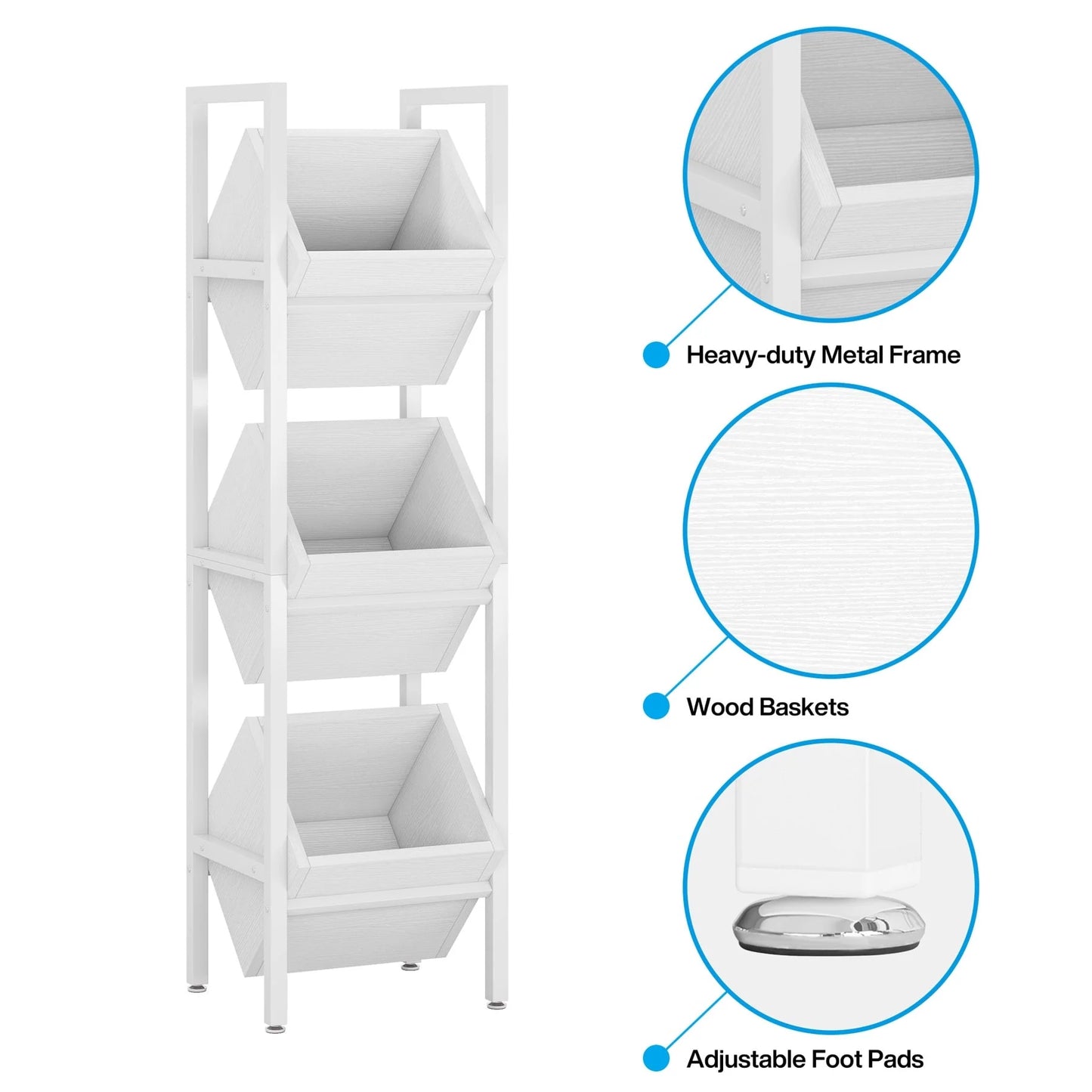 Vertical Standing Basket Storage Tower for Kitchen Bathroom Living Room