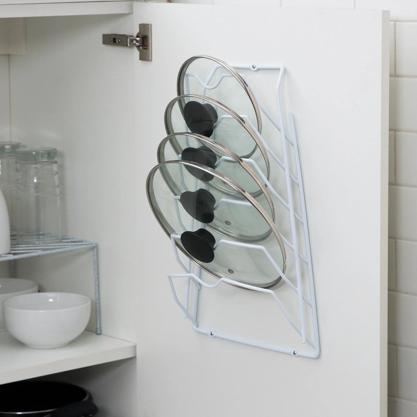 Organize It All 6 Section Cabinet Door Lid Rack in White - 10.62 x 4.00 x 16.62"