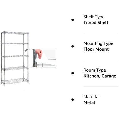 5-Shelf Heavy Duty Carbon Steel Shelving Unit 150lbs/Shelf