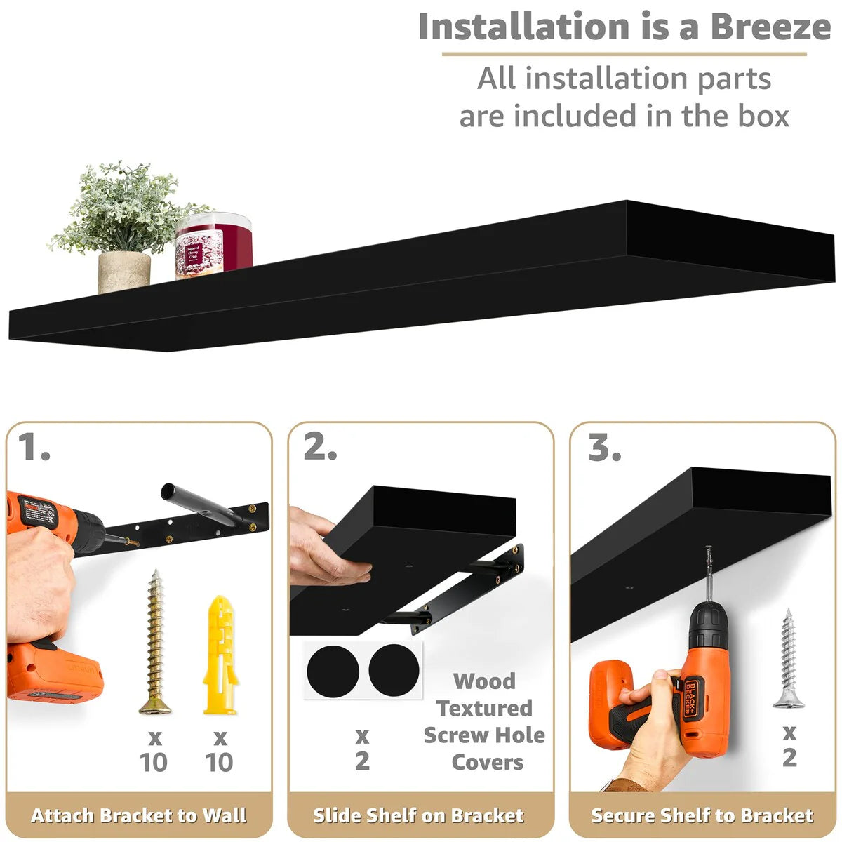 Sorbus Long Floating Shelves for Wall Set of 2 - 35"L x 9"W x 1.5"H