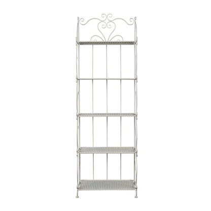 Metal Scroll Indoor Outdoor Tall Folding 5 Shelves Bakers Rack - Gold or White - Roche River Decor