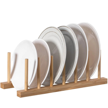Set of 2 Bamboo Wooden Dish Drainer Rack, Plate Rack, And Drying Drainer