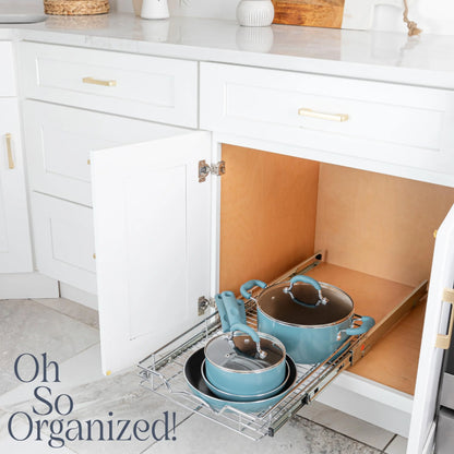 Pull Out Cabinet Drawer Organizer, Heavy Duty- Steel Metal- Chrome Finish