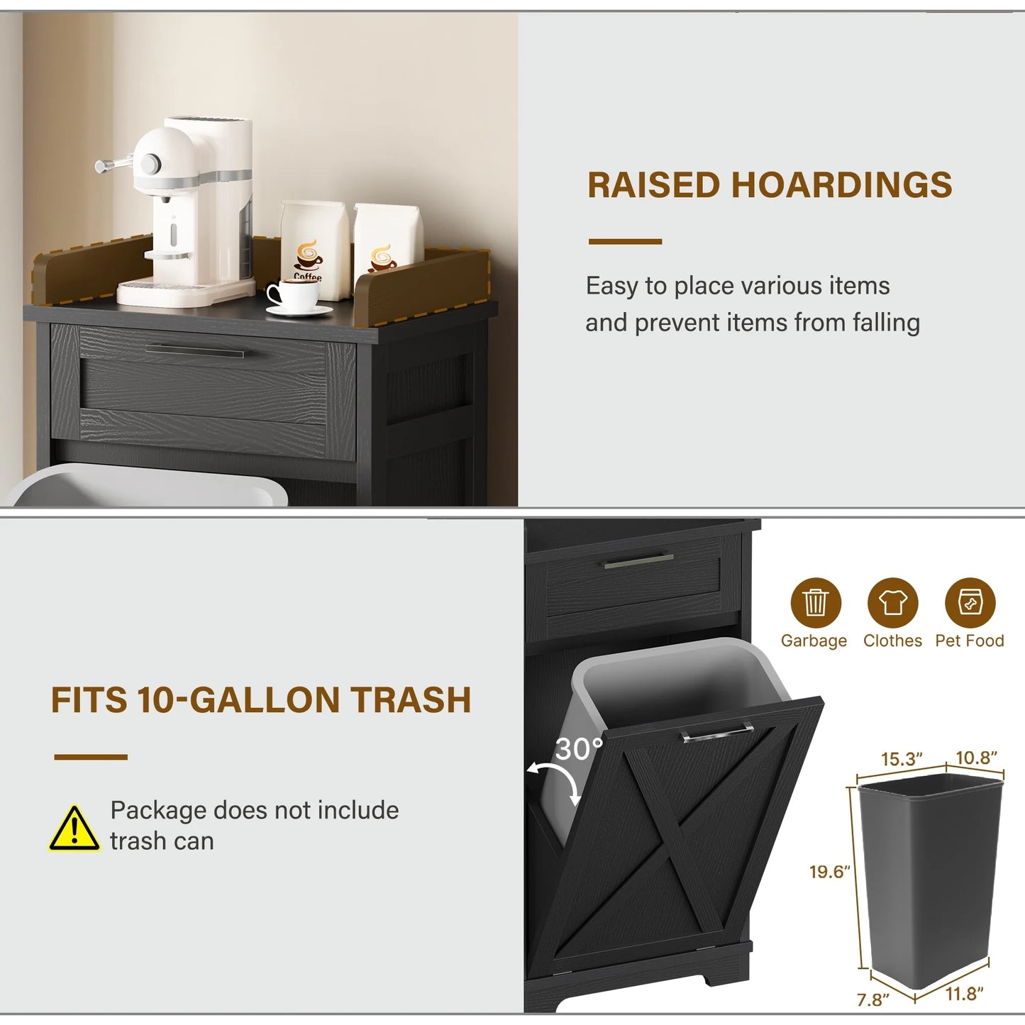 Kitchen Wooden Tilt Out Trash Can Cabinet Freestanding Trash Bin Holder