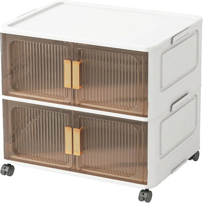 Stackable Closet Organizer Collapsible Storage Bins with Lids Organizer with Wheels for Home, Kitchen, Office