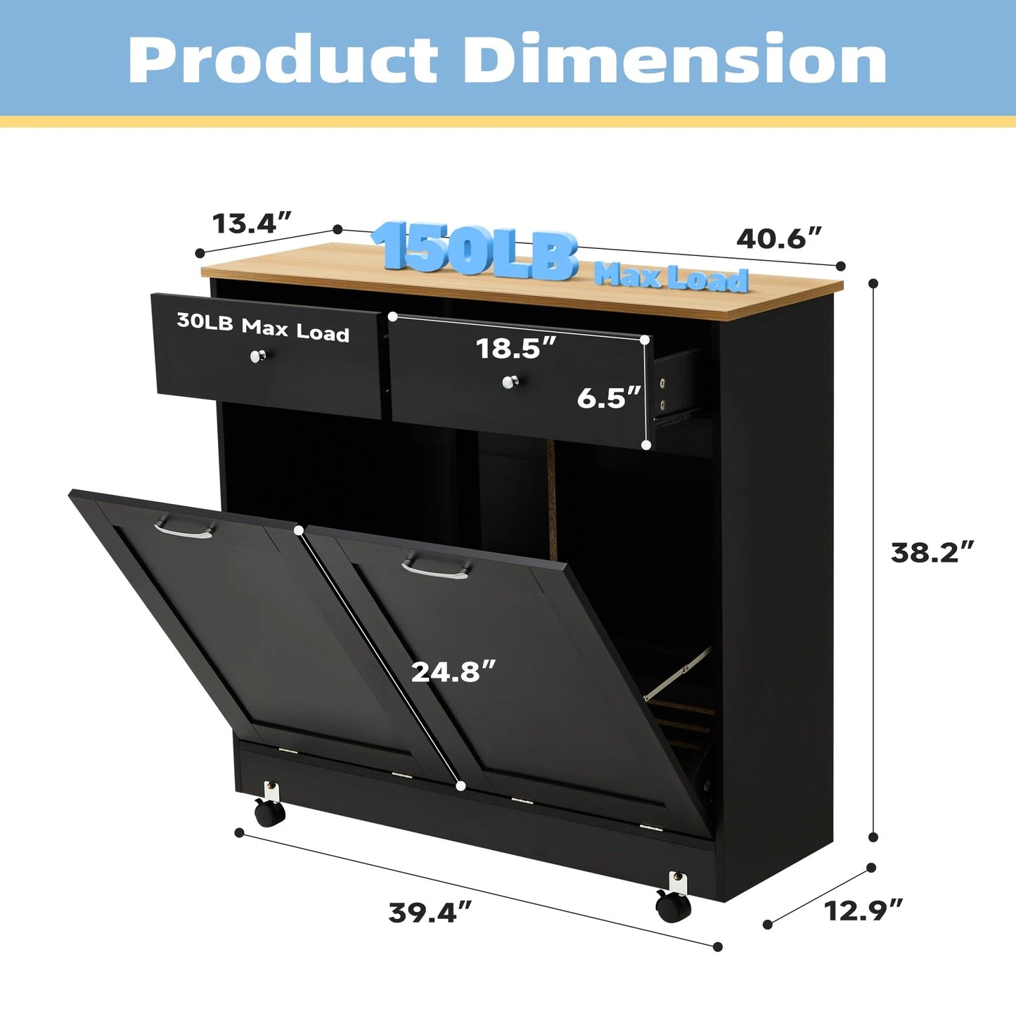 Erommy Tilt Out Trash Cabinet, Wooden Kitchen Trash Can Free Standing Waste Bin, Recycling Hideaway Garbage Can Holder