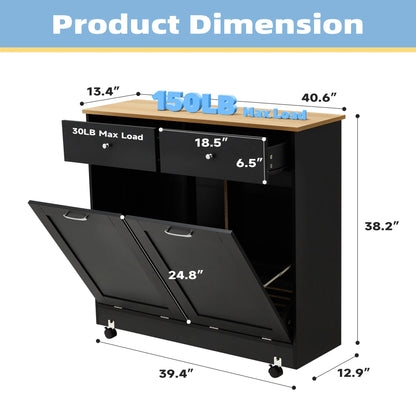 Erommy Tilt Out Trash Cabinet, Wooden Kitchen Trash Can Free Standing Waste Bin, Recycling Hideaway Garbage Can Holder