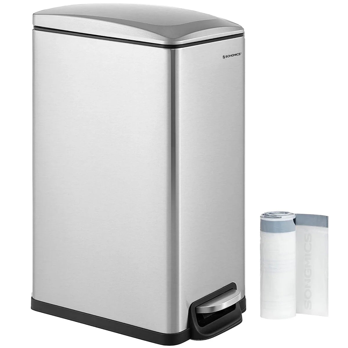 SONGMICS 12.7 Gallon Garbage Can for Narrow Spaces, Silver