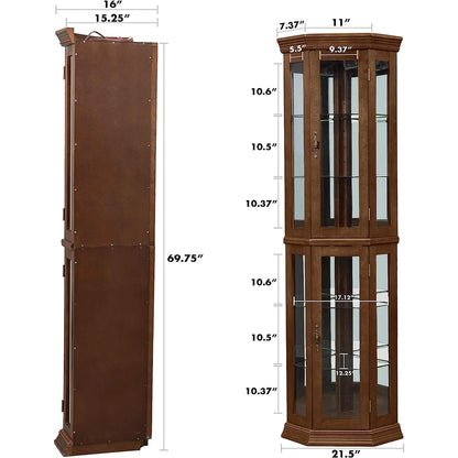 Corner Curio Cabinet with Lights Adjustable Tempered Glass Shelve