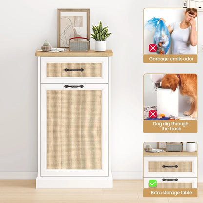 Rattarn Kitchen Tilt Out Trash Can Cabinet with Drawer