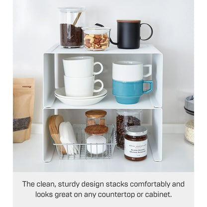 Yamazaki Home Stackable Countertop Shelf - Two Sizes, Steel, Large, Stack up to two, Holds 11 lbs