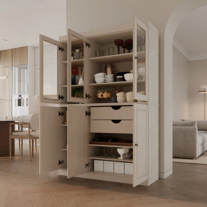 Palace Imports 100% Solid Wood China Pantry with Glass or Solid Wood Doors and 2-Drawers - 48.5" x 71.5"