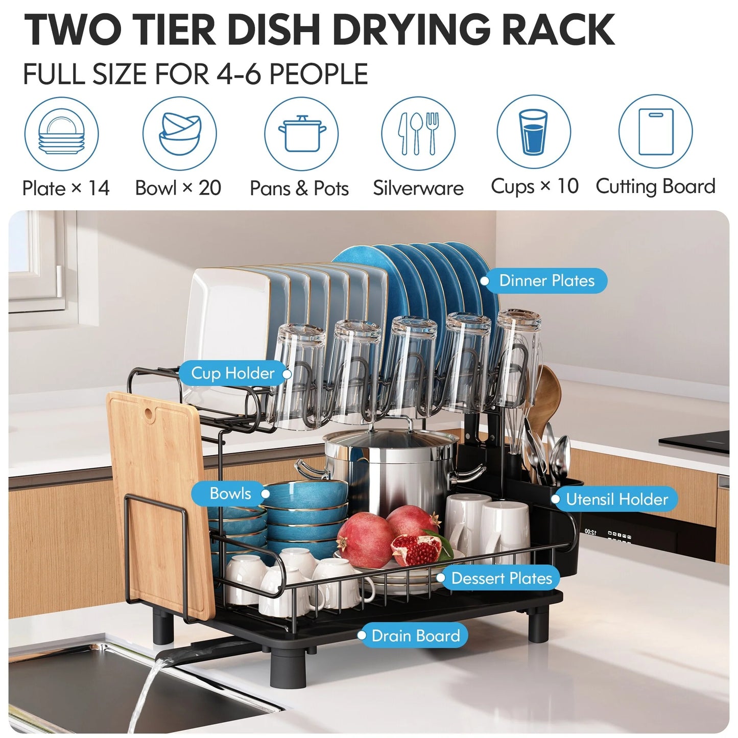 JASIWAY 2 Tier Kitchen Stainless Steel Dish Rack