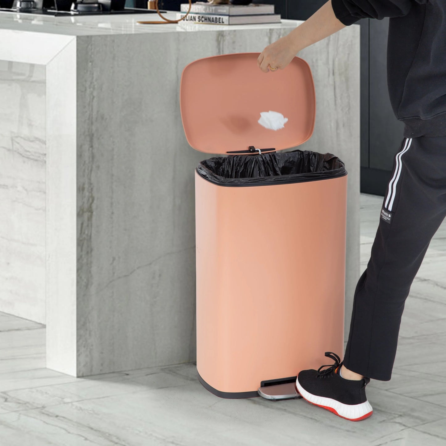 13 Gallon 50 Liter Stainless Steel Step Trash Can with Removable Inner Bucket by Furniture of America