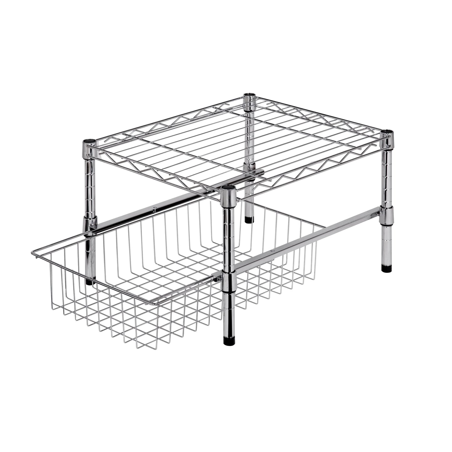 Honey-Can-Do Chrome Cabinet or Sink Organizer with Basket and Shelf