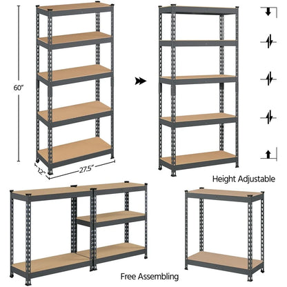 Yaheetech 5 Tiers Boltless Storage Shelf 330lb Capacity for Each Tier,Metal Frame MDF Wood Boards