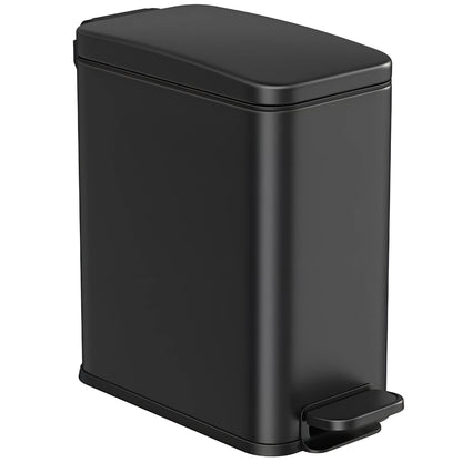 Stainless Steel Slim Bathroom Trash Can with Soft-Close Lid and Plastic Removable Inner Bucket