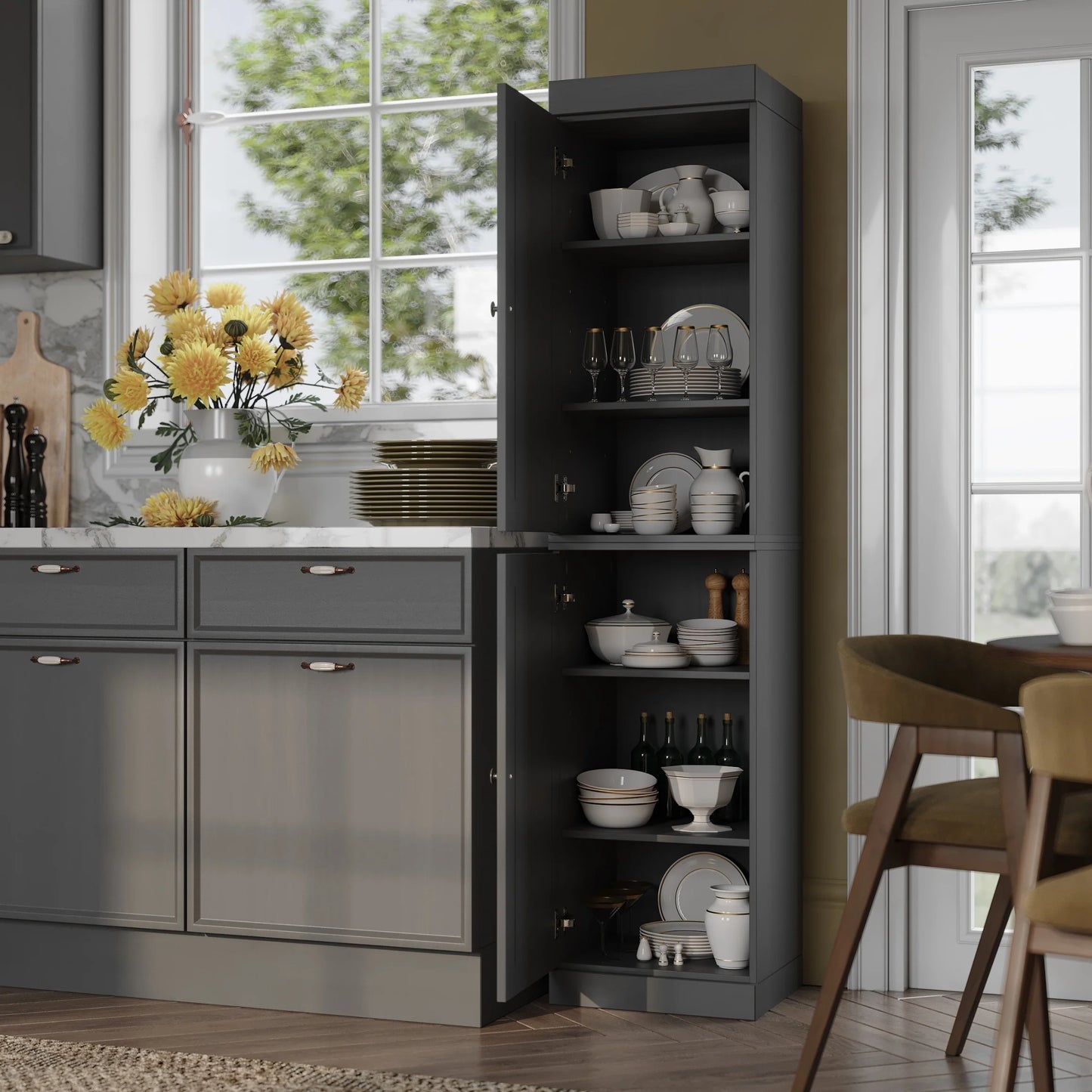 100% Solid Wood 16.5" Kitchen Pantry Cabinet with Doors by Palace Imports