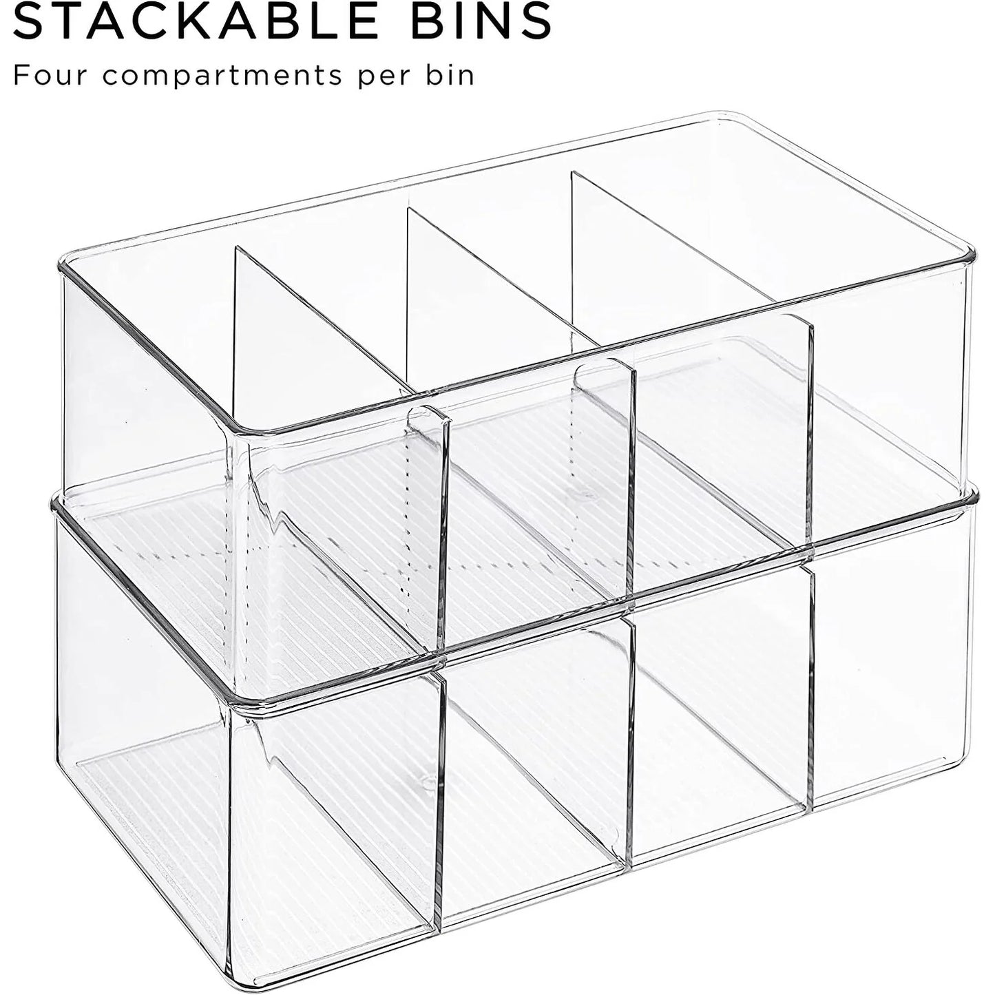 Sorbus Storage Bins with Dividers for Pantry Food & Kitchen Fridge, Clear Design (2-Pack)