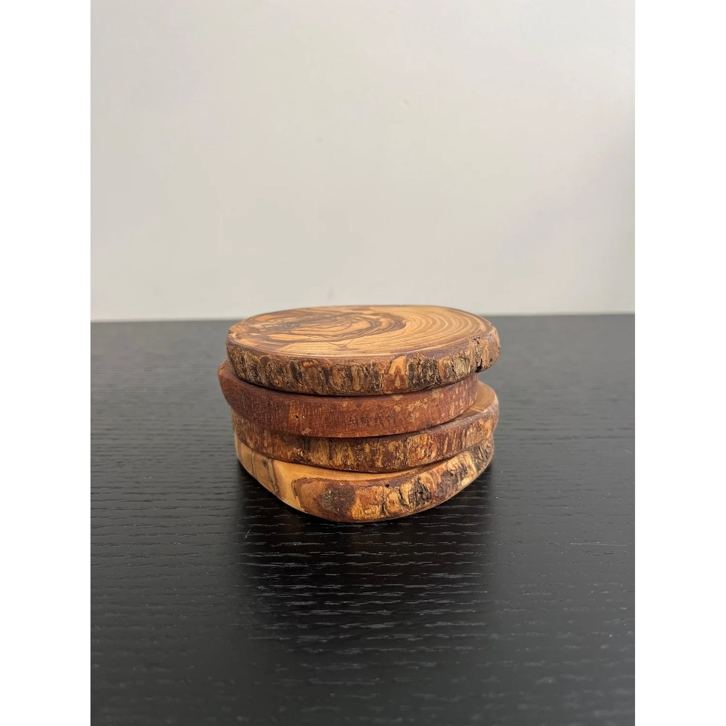 Set of 4 Olive Wood Coasters Dia 3.9" - Natural