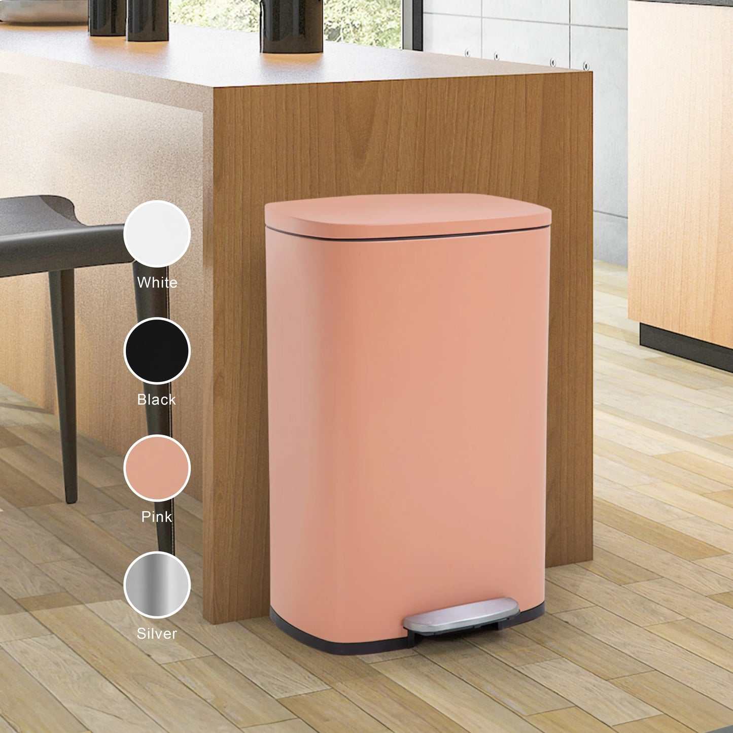 13 Gallon 50 Liter Stainless Steel Step Trash Can with Removable Inner Bucket by Furniture of America