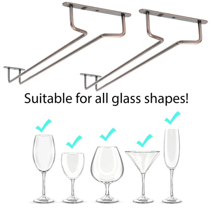 Wallniture Brix Stemware Wine Glass Rack Under Cabinet Storage Metal Glass Hanger (Set of 2)