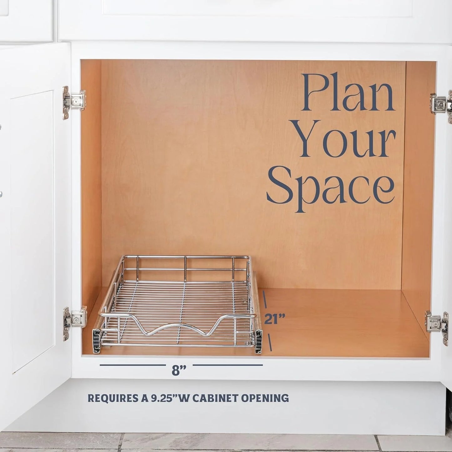 Pull Out Cabinet Drawer Organizer, Heavy Duty- Steel Metal- Chrome Finish