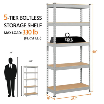 Yaheetech 5 Tiers Boltless Storage Shelf 330lb Capacity for Each Tier,Metal Frame MDF Wood Boards