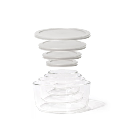 Glass Food Storage Set - Round Nesting, 8-Piece, BPA-Free, Airtight Lids, Microwave & Oven Safe