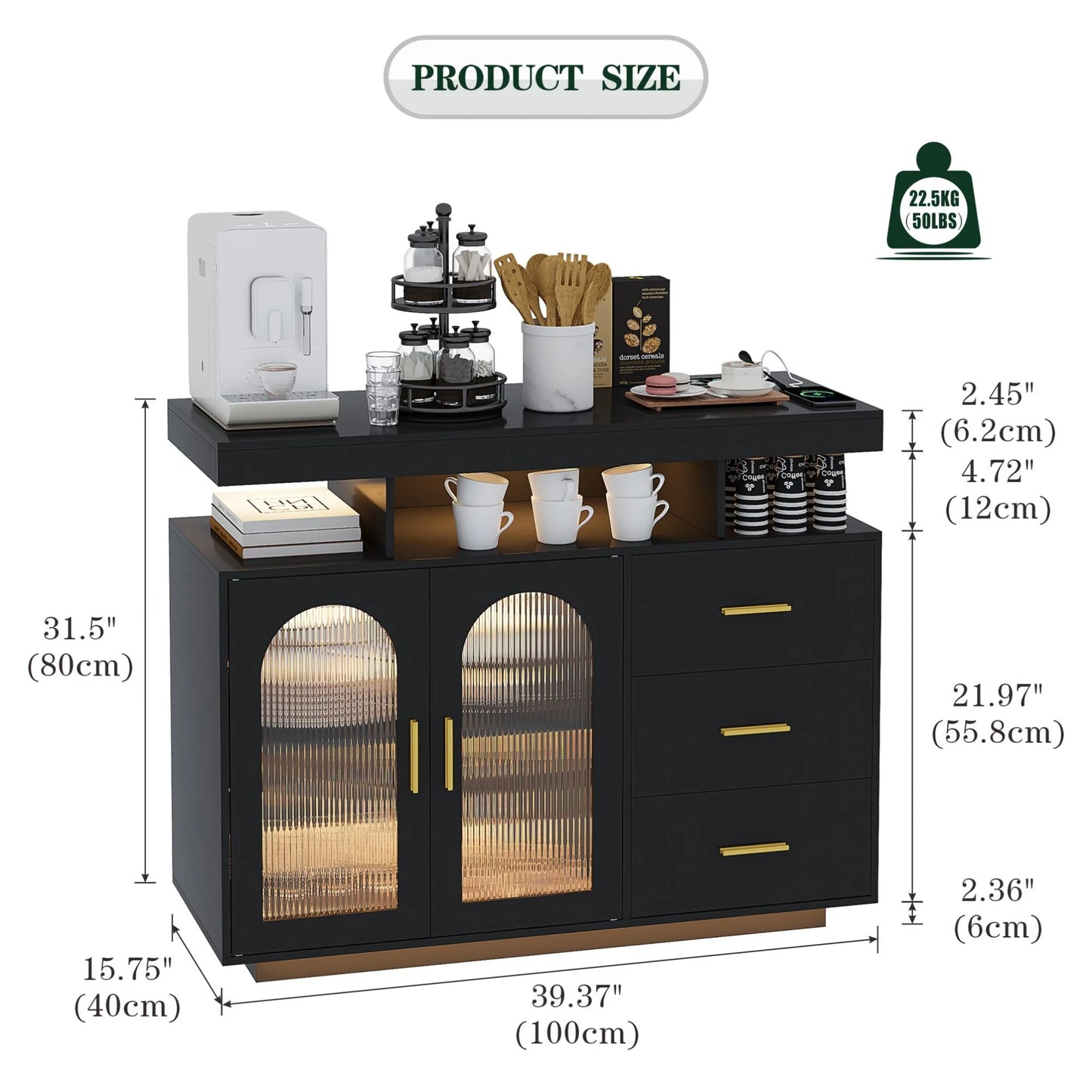 39''Wide Sideboard With LED Light - N/A