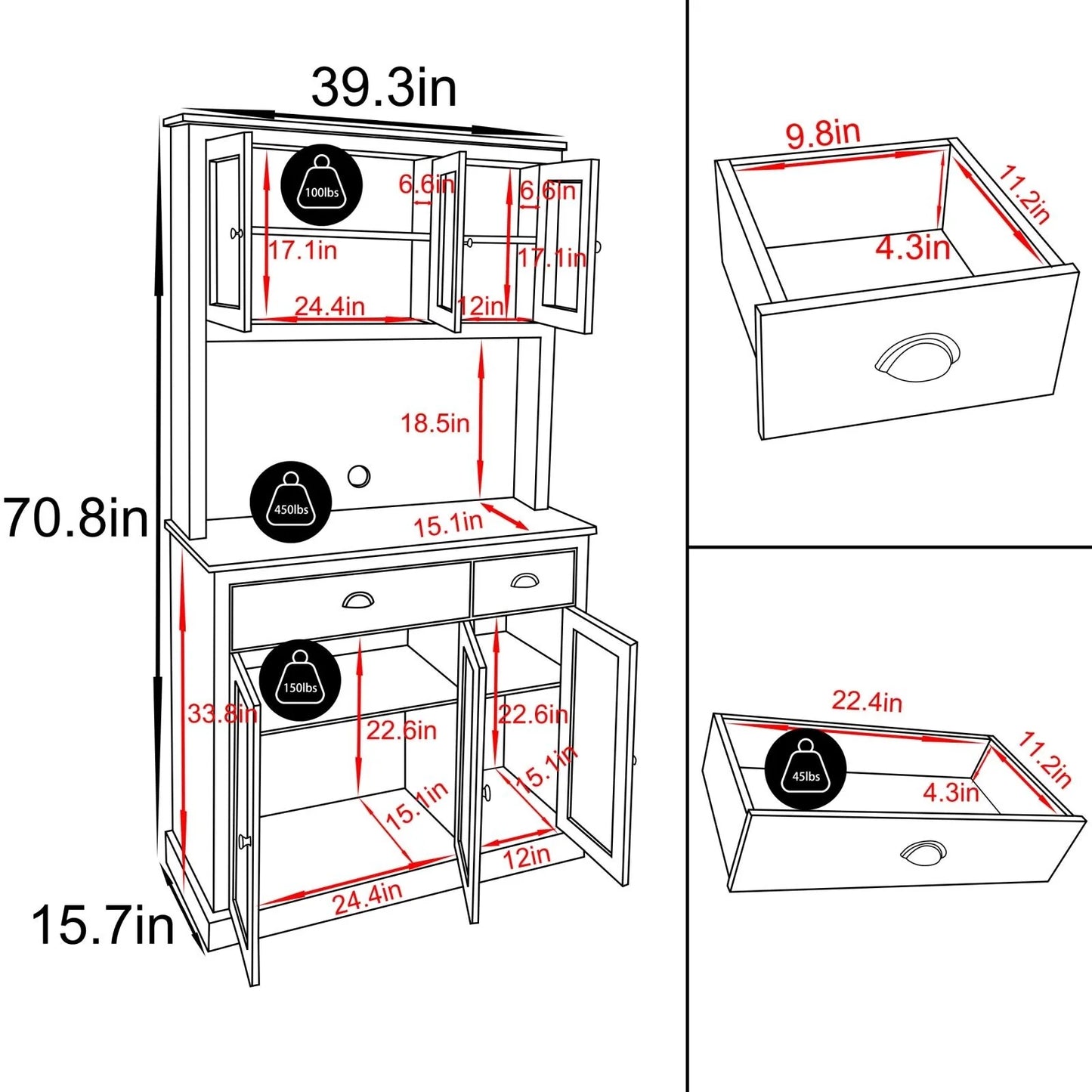 VEIKOUS Pantry Kitchen Cabinet Storage with Microwave Stand and 3 Adjustable Shelves