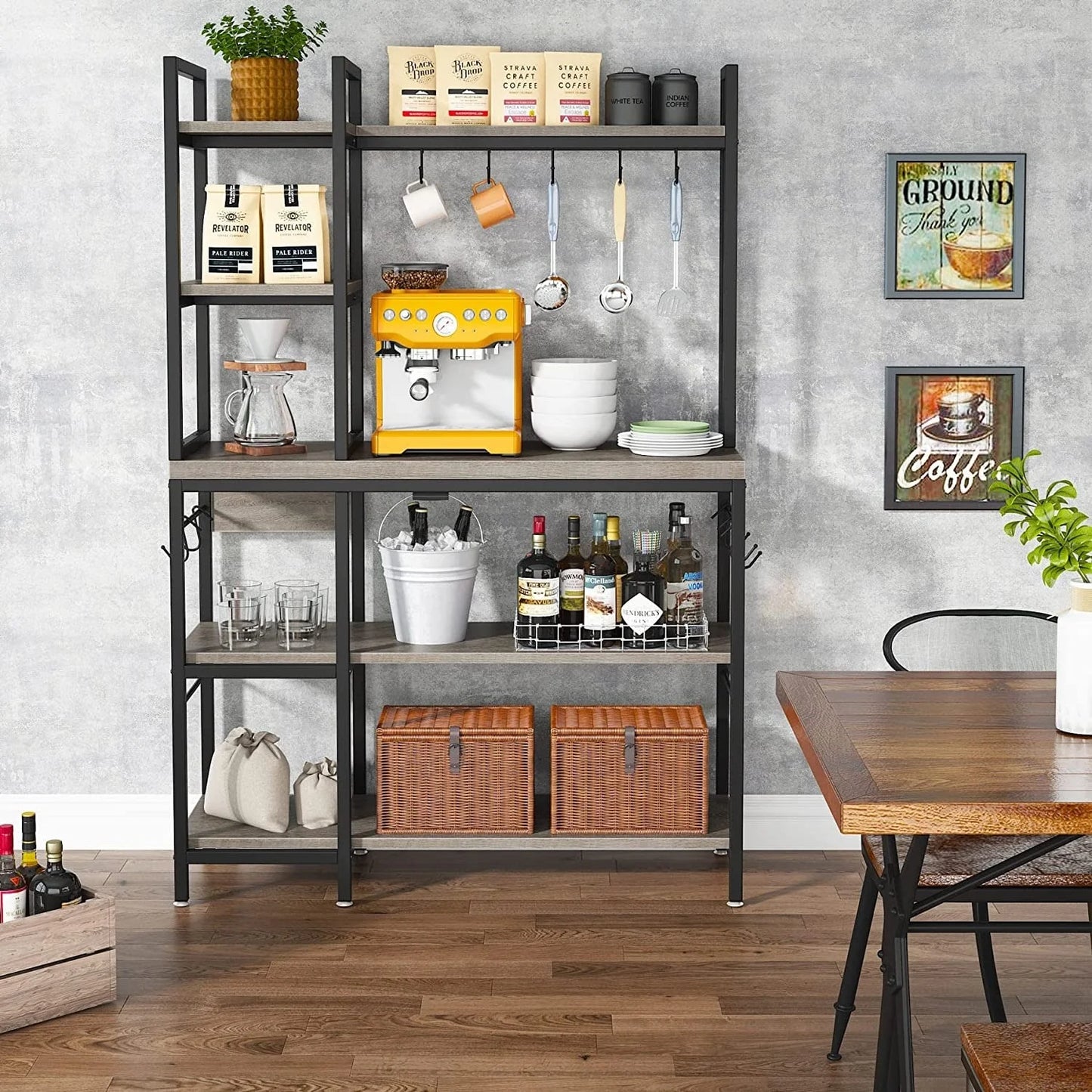 43 inch Kitchen Bakers Rack with Microwave Stand 5-Tier Kitchen Utility Storage Shelf Rack and10 Hooks for Kitchen Living Room