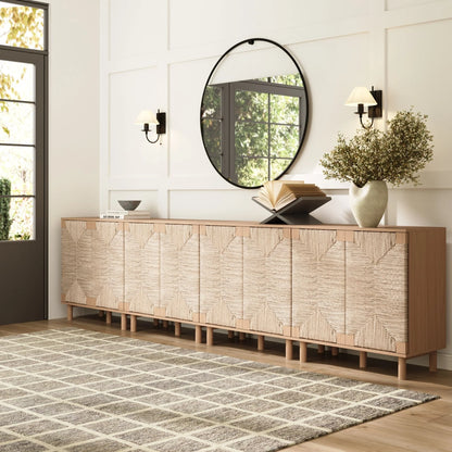 Nathan James Beacon Wood Accent Cabinet with Seagrass Doors and Adjustable Shelf