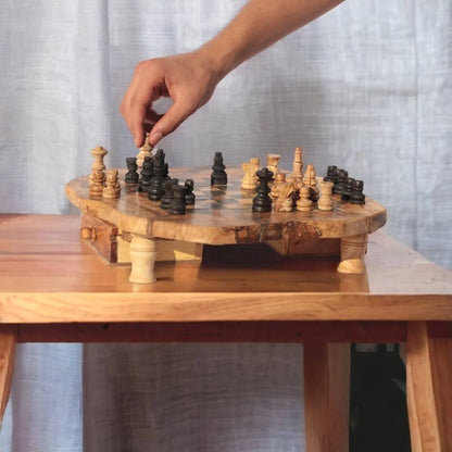 Large Olive Wood Chess Board with Storage Drawers