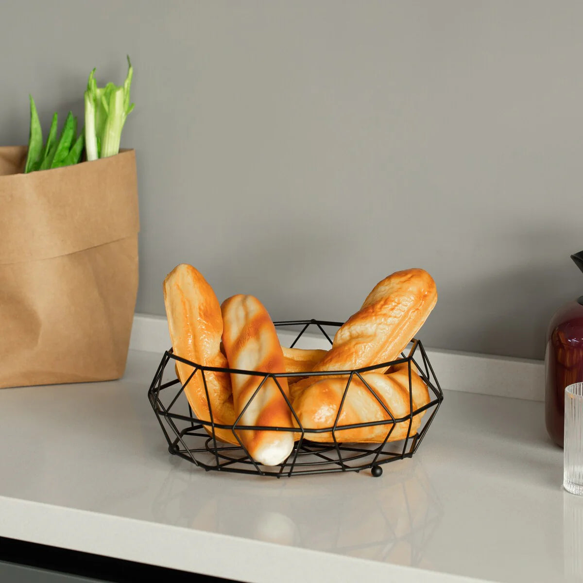 2 Tier Free Standing Countertop Fruit Basket for Kitchen, Detachable Carbon Steel Stable Fruit Storage Organizer