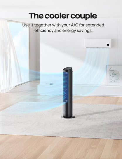 Dreo Evaporative Air Cooler, 40” Cooling Fans that Blow Cold Air, 2023 Upgrade with 80° Oscillating, Removable Water Tank, Ice Packs, Remote Control, 4 Speeds, 7H Timer, Swamp Cooler for Bedroom