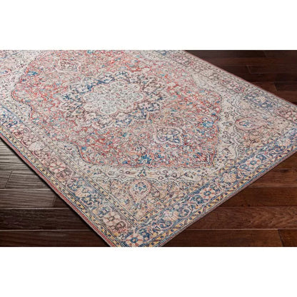 Bria Machine Washable Oriental Red/Blue/Ivory Area Rug