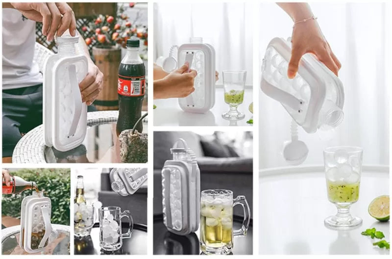 Ice Cube Trays LittleStar 2 in 1 Portable Ice Ball Maker Kettle With 17 Grids Flat Body Lid Cooling Ice Pop/Cube Molds For Hockey,Cocktail,Coffee,Whiskey,Champagne,Beer,Juice,Water