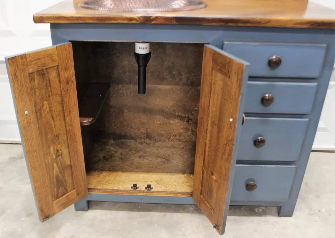 Rustic Farmhouse Vanity - Copper Sink - 42" - BLUE🔥Free shipping🔥