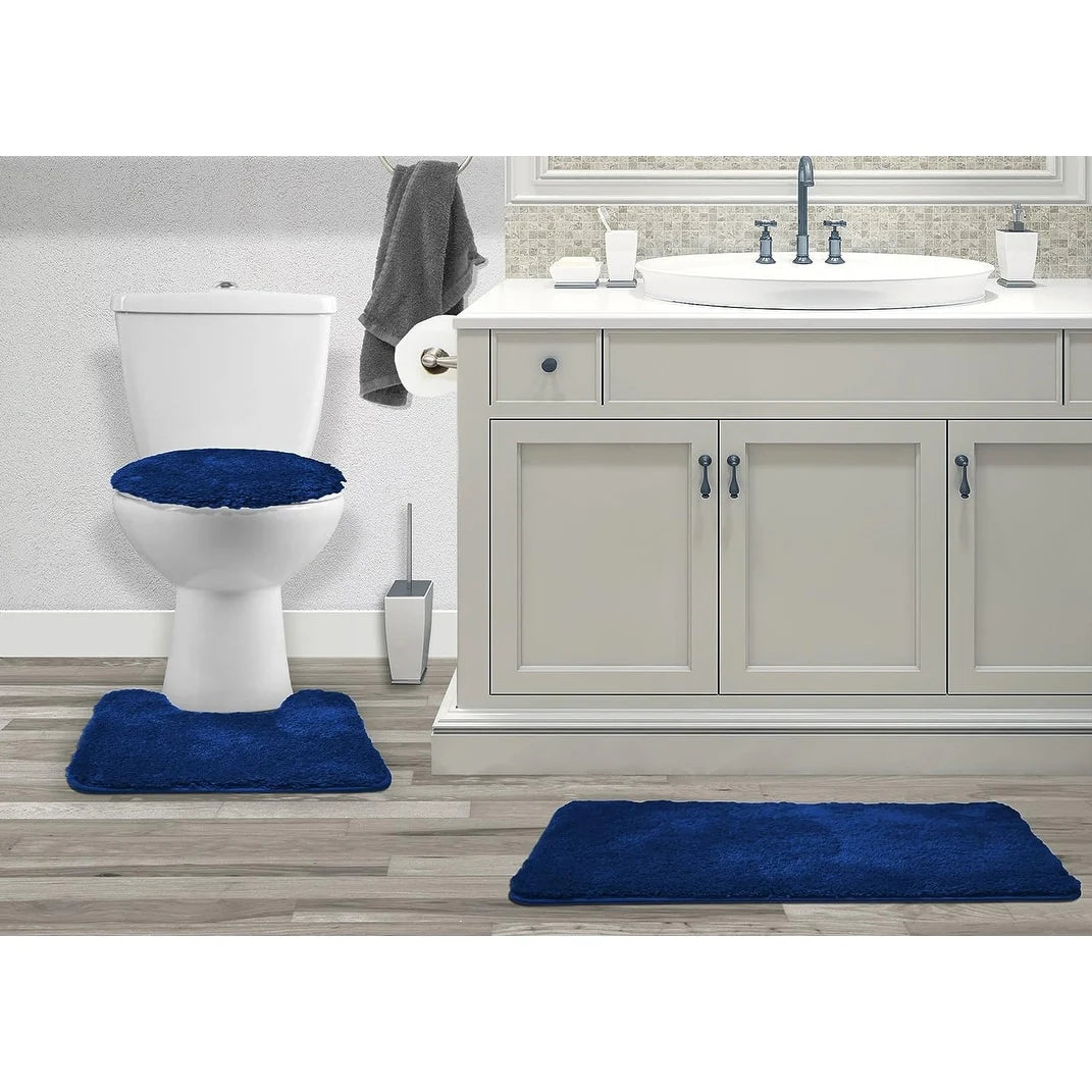 Queen Mary 3 Piece Bathroom Rug Set, Luxury Soft Plush Bath Mat, Contour Rug, Lid Cover, Non-Slip