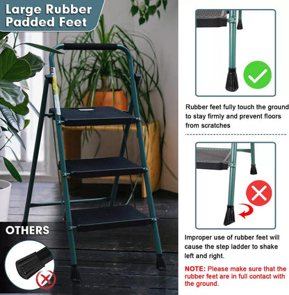 4 Step Ladder, HBTower Folding Step Stool with Tool Platform, Wide Anti-Slip Pedal, Sturdy Steel Ladder, Convenient Handgrip, Lightweight 330lbs Portable Steel Step Stool, Black