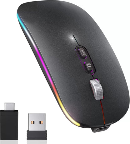 [Upgrade] LED Wireless Mouse, Slim Silent Mouse 2.4G Portable Mobile Optical Office Mouse with USB & Type-c Receiver, 3 Adjustable DPI Levels for Notebook, PC, Laptop, Computer, MacBook (Pink)