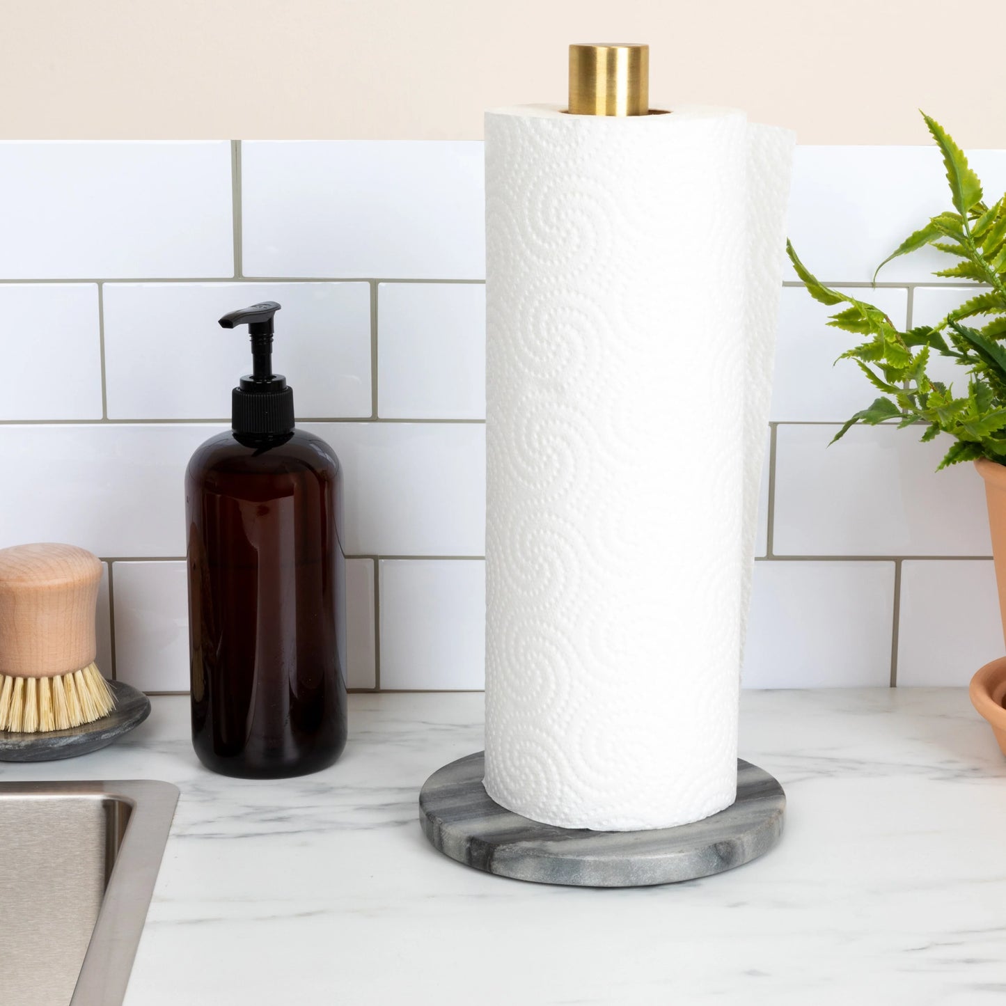 Marble Paper Towel Holder with Brass Accent Band