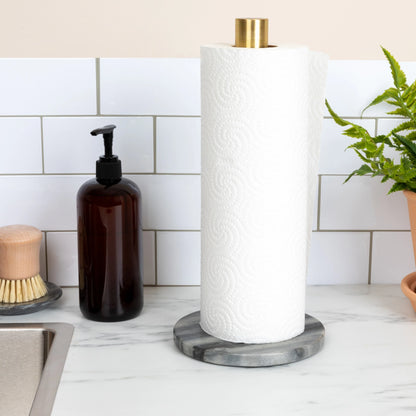 Marble Paper Towel Holder with Brass Accent Band