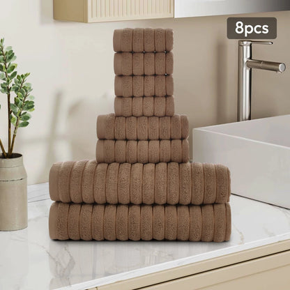 8 Piece Oversized Bath Towel Set, 100% Cotton Bath Towels, Highly Absorbant Bordered Towels