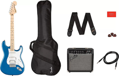 Fender Squier Stratocaster - Sunburst Bundle with Frontman 10G Amp, Gig Bag, Instrument Cable, Tuner, Strap, Picks, Fender Play Online Lessons, Instructional Book, and Austin Bazaar Instructional DVD