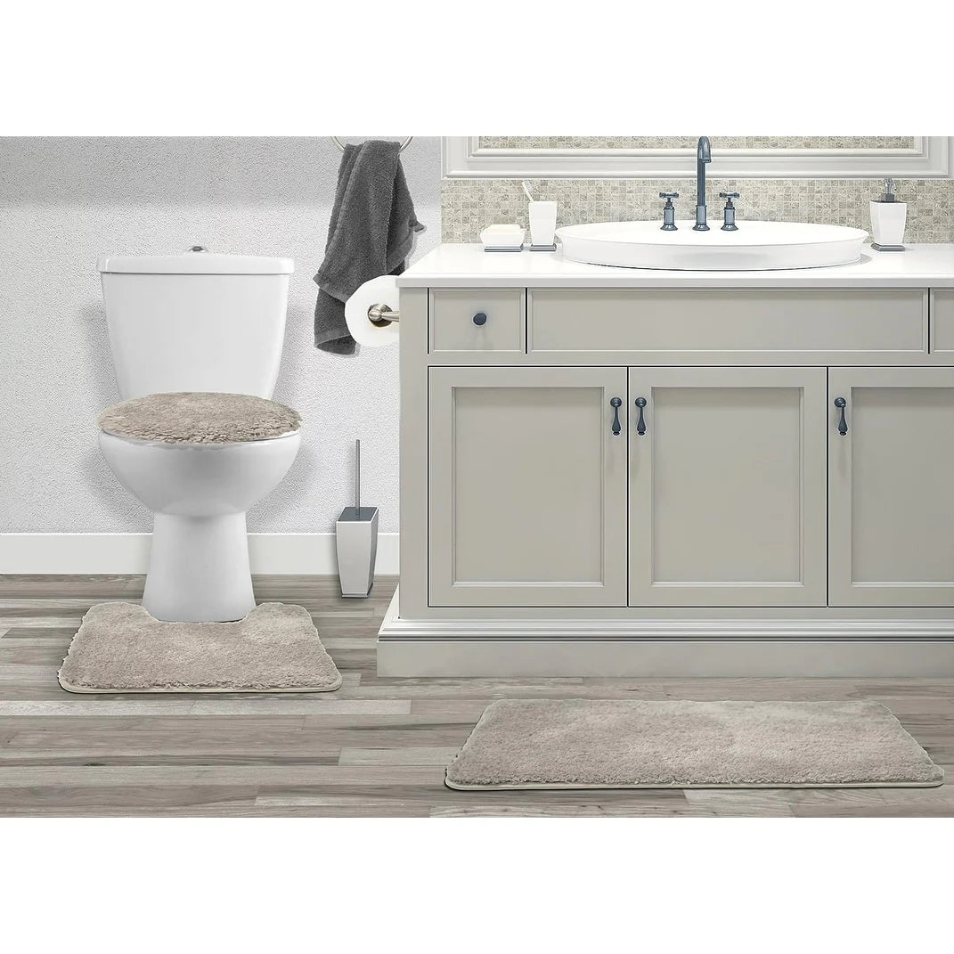 Queen Mary 3 Piece Bathroom Rug Set, Luxury Soft Plush Bath Mat, Contour Rug, Lid Cover, Non-Slip