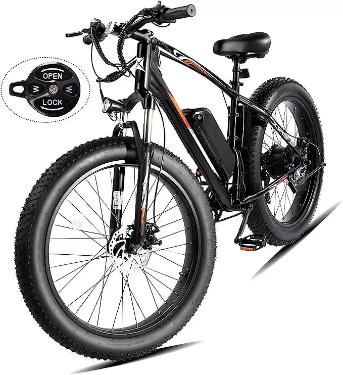 26"x4" Fat Tire Ebike Electric Bicycle, 500W 48V 13AH Removable Battery, 20MPH Electric Mountain Bike Snow Beach E-Bike Suspension Fork, Shimano 7 Speed